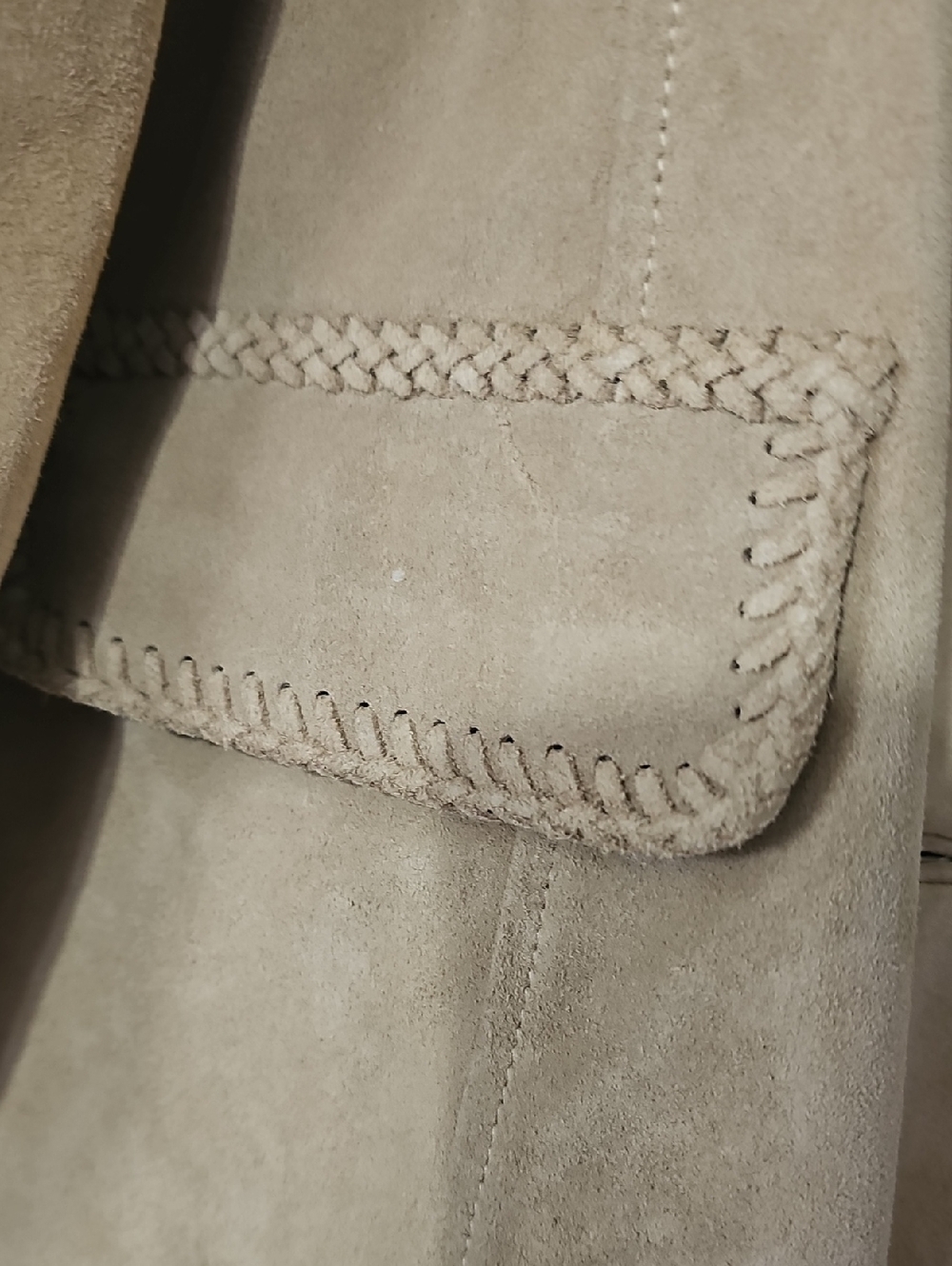 Women’s Suede Jacket in Beige - Braided Trim Button Front (A) - Picture 3 of 9
